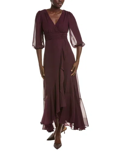 Maison Tara Long Sleeve Maxi Dress In Burgundy