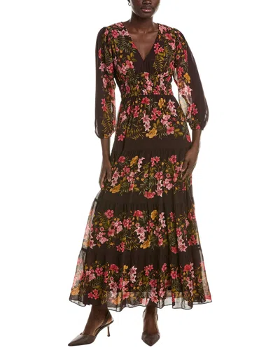 Maison Tara Long Sleeve Maxi Dress In Brown