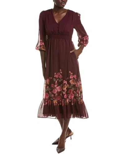 Maison Tara Long Sleeve Midi Dress In Burgundy