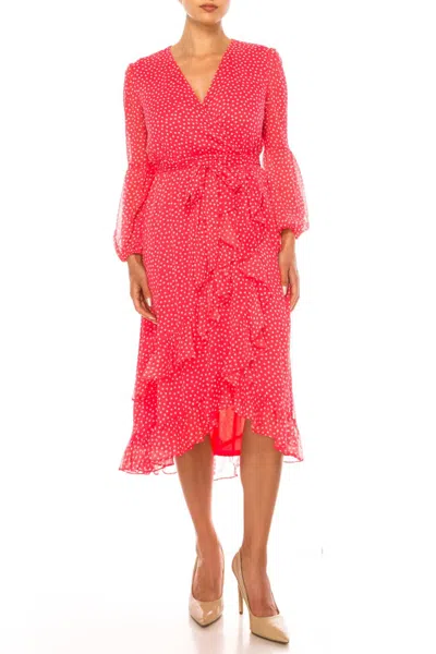 Maison Tara Long Sleeve Polka Dot Midi Dress In Tulip Ivory In Multi