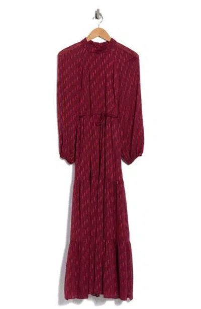 Maison Tara Mock Neck Long Sleeve Maxi Dress In Burgundy