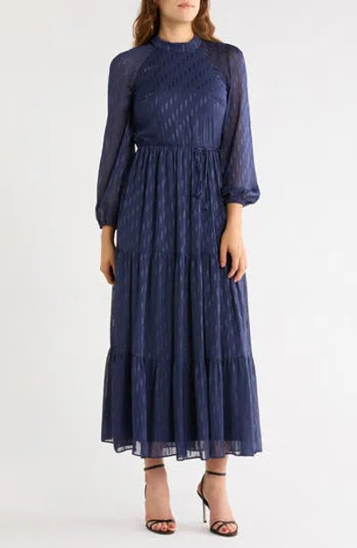 Maison Tara Mock Neck Long Sleeve Maxi Dress In Multi