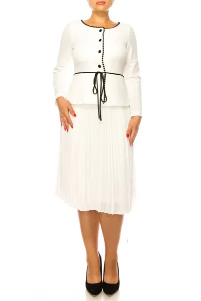 Maison Tara One-piece Jacket & Skirt Belted Dress In Ivory Black In White