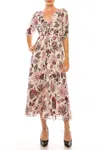 Maison Tara Paisley Print Puff Short Sleeve Maxi Dress In Stone Amethyst In Multi