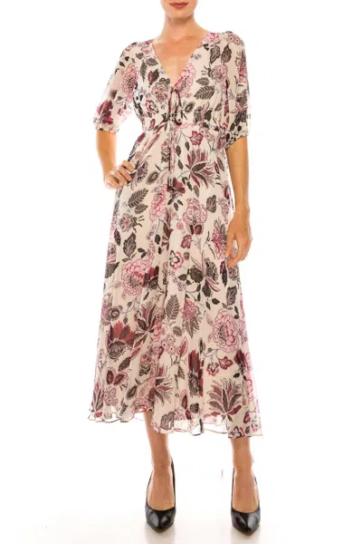 Maison Tara Paisley Print Puff Short Sleeve Maxi Dress In Stone Amethyst In Multi