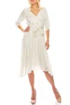 Maison Tara Pinstripe A-line Dress In Ivory Black In White