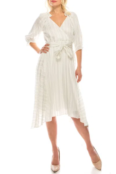 Maison Tara Pinstripe A-line Dress In Ivory Black In White