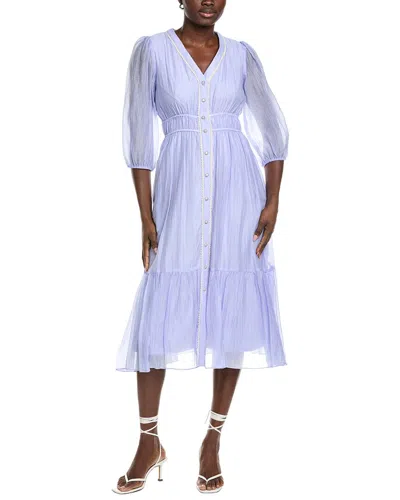 Maison Tara Pleated 3/4 Sleeve Midi Dress In Blue