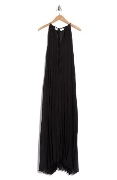 Maison Tara Pleated Chiffon Gown In Black