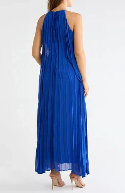 Maison Tara Pleated Chiffon Gown In Blue