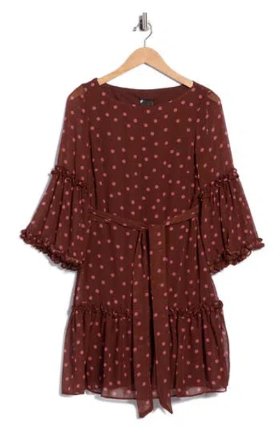 Maison Tara Polka Dot Chiffon Dress In Brown