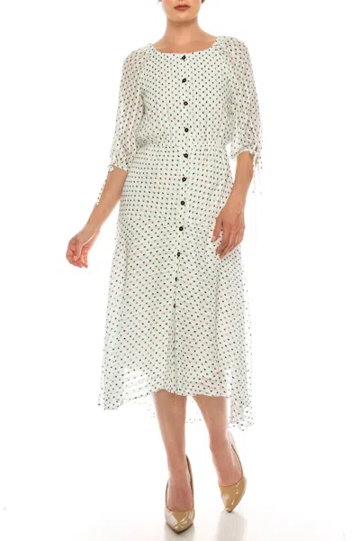 Maison Tara Polkadot Hi-lo Dress In Ivory/ Teal/ Black In Multi