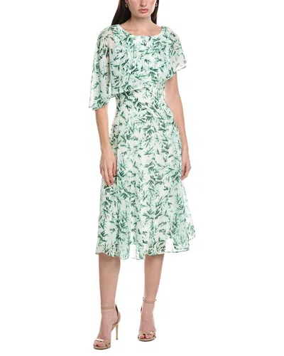 Maison Tara Printed Chiffon 3/4 Sleeve Midi Dress In Blue