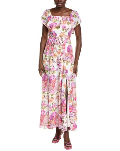 Maison Tara Printed Chiffon Crepe Short Sleeve Maxi Dress In Multi