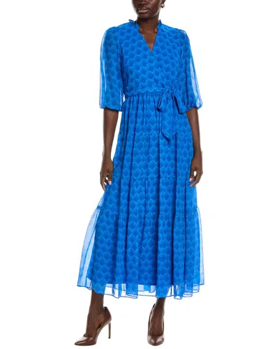 Maison Tara Printed Chiffon Maxi Dress In Blue