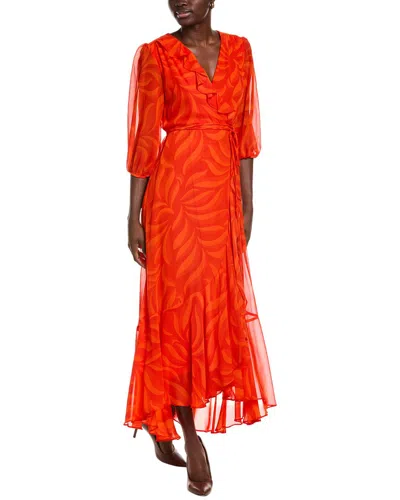 Maison Tara Printed Chiffon Midi Dress In Orange