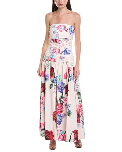 Maison Tara Printed Draped Midi Dress In Pink