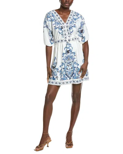 Maison Tara Printed Margo Faille Long Sleeve Midi Dress In Blue