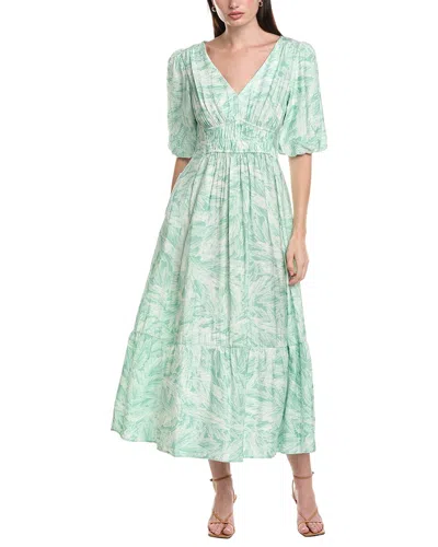 Maison Tara Printed Marrakesh Short Sleeve Midi Dress In Green