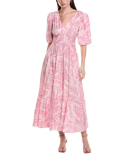 Maison Tara Printed Marrakesh Short Sleeve Midi Dress In Pink