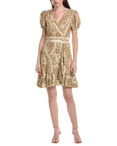 Maison Tara Printed Marrakesh Short Sleeve Mini Dress In Neutral