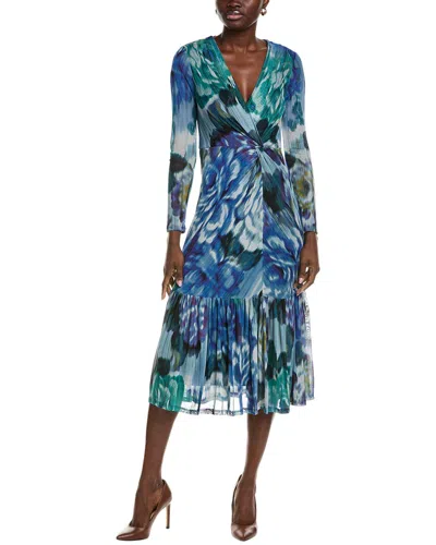 Maison Tara Printed Mesh Midi Dress In Blue