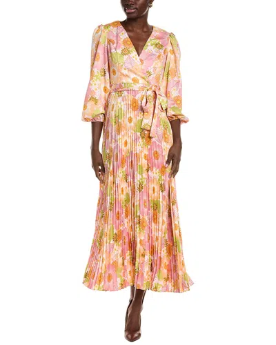 Maison Tara Printed Satin Midi Dress In Pink