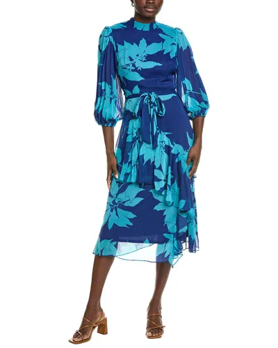 Maison Tara Printed Serena 3/4 Sleeve Midi Dress In Blue