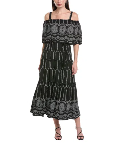 Maison Tara Printed Stone Midi Dress In Black