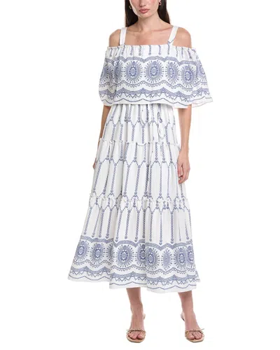 Maison Tara Printed Stone Midi Dress In White