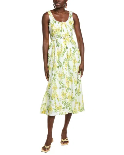 Maison Tara Printed Voile Sleeveless Midi Dress In White