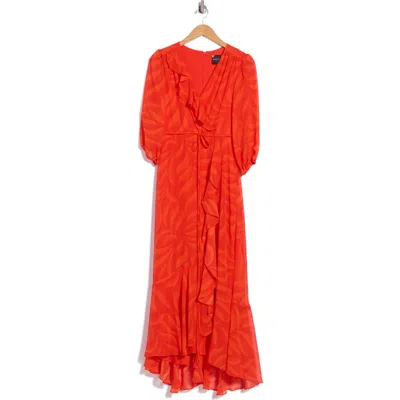 Maison Tara Ruffle Chiffon Maxi Dress In Red