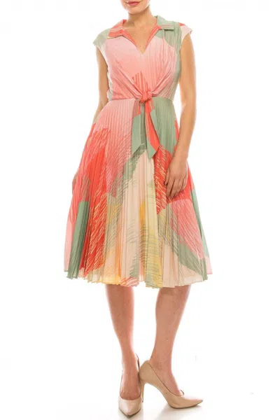 Maison Tara Sage Multi Collared Pleaded Circle Skirt Dress