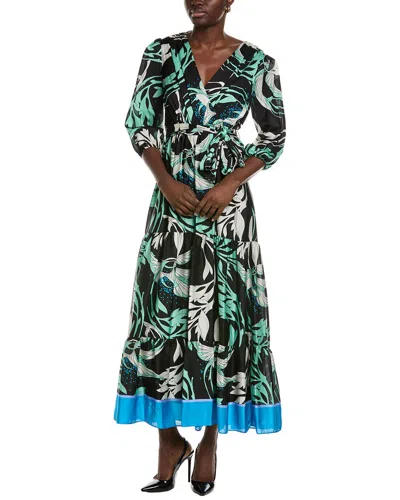 Maison Tara Satin Yoryu Dobby Maxi Dress In Green