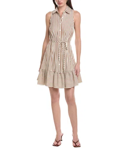 Maison Tara Seersucker Yarn Dye Stripe Shirtdress In Brown