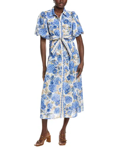 Maison Tara Short Sleeve Midi Dress In Blue