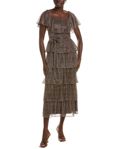 Maison Tara Short Sleeve Midi Dress In Brown