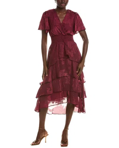 Maison Tara Short Sleeve Midi Dress In Burgundy