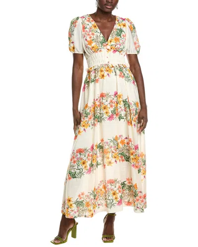 Maison Tara Short Sleeve Midi Dress In Neutral