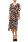 Maison Tara Short Sleeve Multilayered Ruffle Dress In Pink Multi In Pink