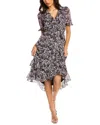 Maison Tara Short Sleeve Multilayered Ruffle Dress In Pink Multi In Black