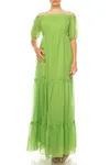 Maison Tara Short Sleeve Tiered Maxi Dress In Grass In Green
