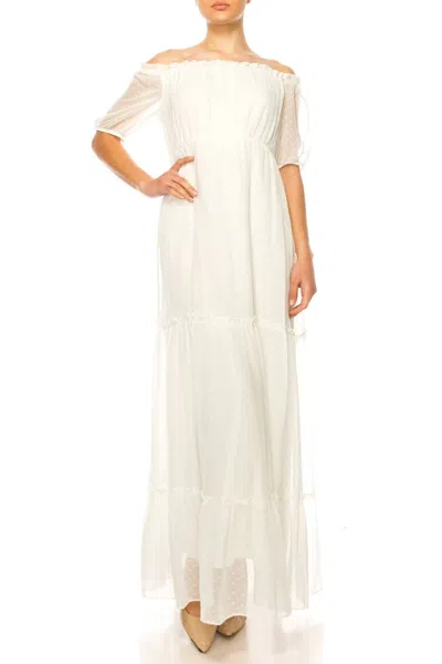 Maison Tara Short Sleeve Tiered Maxi Dress In White