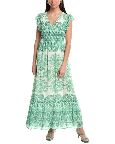 Maison Tara Smocked Chiffon Maxi Dress In Green