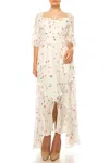 Maison Tara Smocked Waist Midi Dress In Ivory Fern In Multi