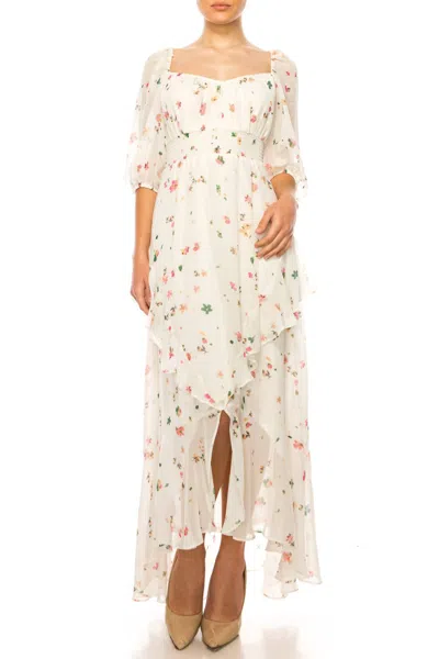 Maison Tara Smocked Waist Midi Dress In Ivory Fern In Multi