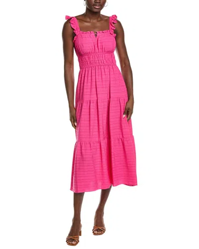 Maison Tara Solid Bubble Crinkle Midi Dress In Pink