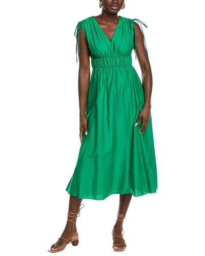 Maison Tara Solid Stretch Poplin Midi Dress In Green