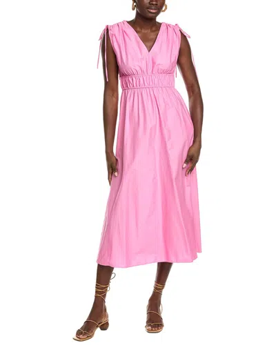 Maison Tara Solid Stretch Poplin Midi Dress In Pink