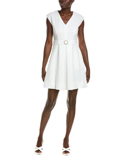 Maison Tara Stretch Boucle Mini Dress In White